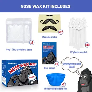 Wax Kit For Nose Hair Removal Wax For Men & Women, 100g Wax 30 Applicators 12 Mustache Guards, Safe Easy Painless Nasal Waxing, 15-20 Times Usage