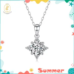 EOM Moissanite 1ct Starburst Halo Pendant Necklace Valentine's Day Wedding Engagement Anniversary Romantic Elegant Gift Daily Wear