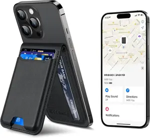 for Magsafe Wallet, Works with  Find My,   Wallet for  16/15/14/13/12 Series, for  Walle t with Adjustable Stand, WalletTracker, 6 Cards Holder, Vegan Leather, Black