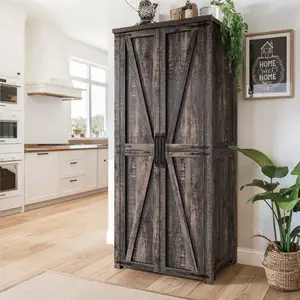 71-Inch Farmhouse LED Storage Cupboard - Storage Unit, Kitchen Pantry Cabinet with 2 Doors and Adjustable Shelves for Space-Saving in Dining Room, Living Room summergarden
