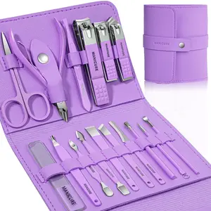 Professional Manicure & Pedicure Kit – 16 pcs Stainless Steel Nail Clippers Set with Luxurious Travel Leather Case