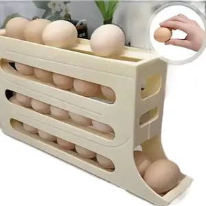 Large Capacity Egg Holder Rack - 30 Eggs Storage Container for Refrigerator & Kitchen Auto-Rolling Egg Organizer Tray Yellow