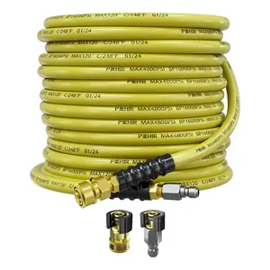 POHIR Pressure Washer Hose 3/8" 4800 PSI, Commercial Industrial Grade Steel Wire Braided Kink Proof Hose,Powerwasher Hose with 3/8 Quick Connect