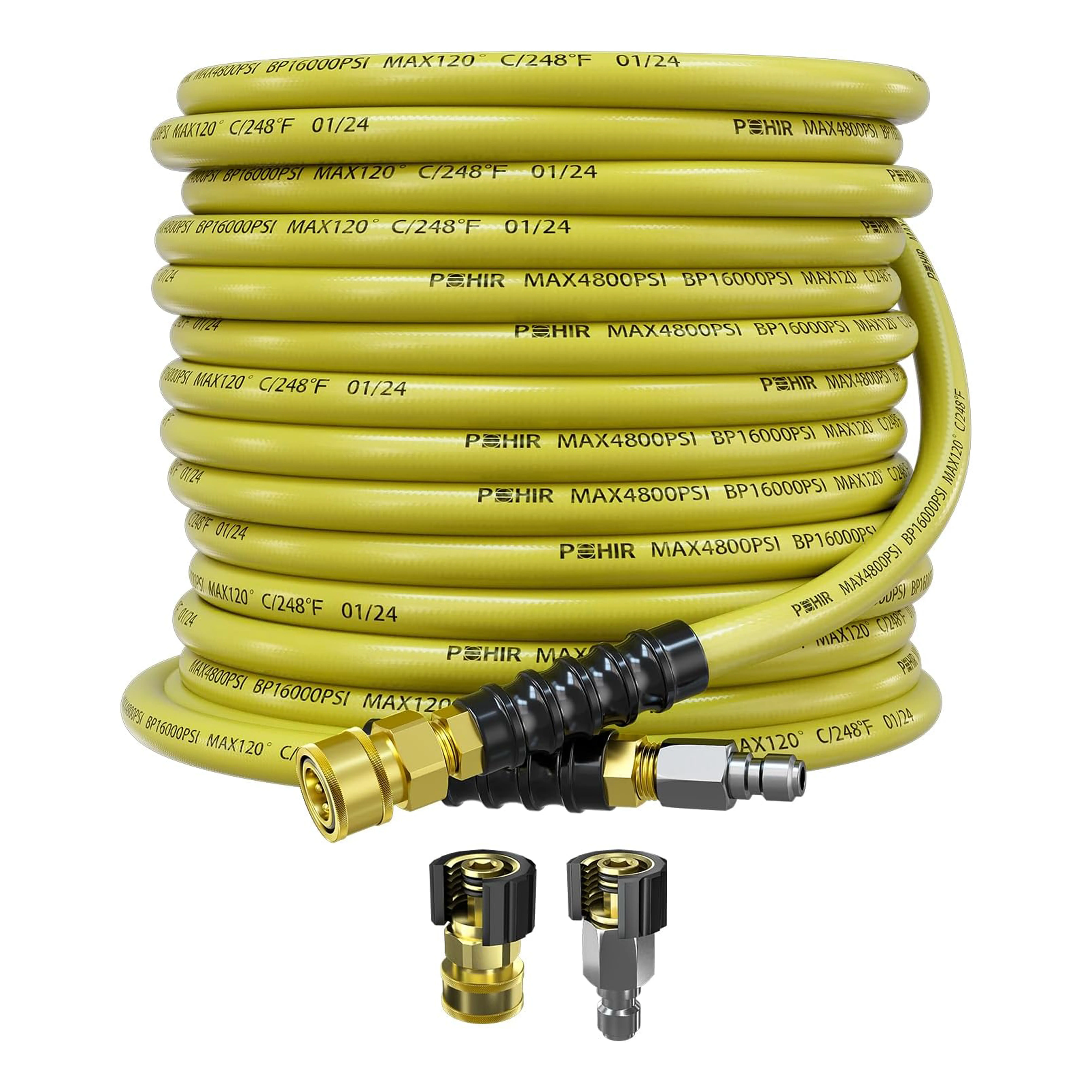 Summervibes POHIR 3/8" Heavy Duty High Pressure Washer Hose, 4800 PSI Steel Braid Commercial Industrial Grade Kink-Proof Hose with 3/8 Quick Connect-Disconnect Fittings for Residential Hot/Cold Water Use