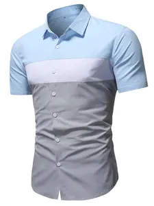 [1PC] Men's Color Block Short Sleeve Shirt Slim Fit Wrinkle-Resistant Business Casual Button Down Top Color Block Shirts for Work and Daily Wear Menswear Button Front Shirt