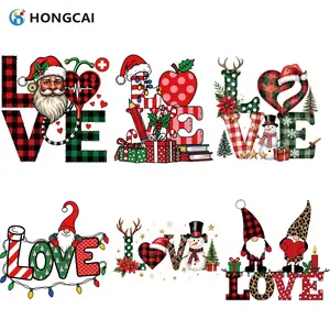 6-Piece Christmas Medical Love Theme Iron-On Vinyl Patches, Classic Plaid Love Design, DIY Clothing Decoration Stickers