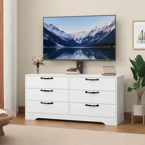 TV Stand with Mount & 6 Drawers – 47" Media Console & Entertainment Center with Adjustable Height, Large Storage Cabinet for Living Room