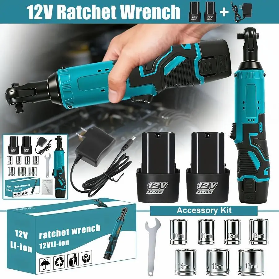 Set of Cordless Electric Ratchet Wrenches, Featuring a Brushless Electric Ratchet Wrench, 12V Cordless Ratchet Tool Kit, Ideal for Automotive Repairs Involving Screws And Nuts, Comes with a Battery And Quick Charger