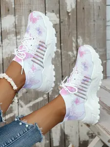 New Women's Multicolor Casual Shoes, Comfortable Fashion, Mesh Material, Soft Sole Lightweight, Butterfly Pattern, Outdoor Sports Shoes