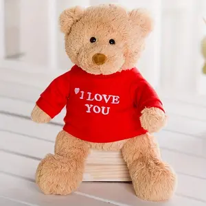 11 Inch Plush Teddy Bear Wearing T-Shirt, Cute Stuffed Toy with 'i Love You & Happy Birthday' Message, Perfect Gift for Kids, Teddybear