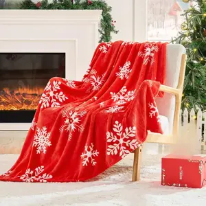Christmas Throw Blanket One Side Print Cozy Holiday Fleece with Red Snowflake Design Soft Lightweight for Couch Bed Festive Home Décor Gift 50x60in Vibrant Holiday Colors