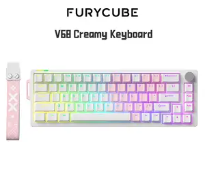 FURYCUBE V68 Mechanical Gaming Keyboard with Knob - Compact 65% Layout, RGB Backlit, Hot-Swappable, Type-C Wired, Anti-Ghosting for Gaming & Office on PC & Mac