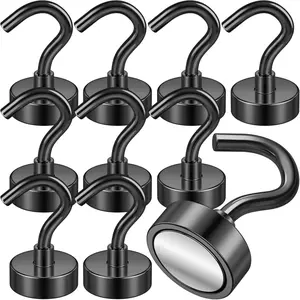 10 Pack Black Magnetic Hooks, 22Lbs Strong Magnet Hooks for Hanging, Magnetic Hook Heavy Duty, Fridge Magnets Neodymium with Hooks for Cruise,Classroom, Kitchen, Workplace, Office and Garage