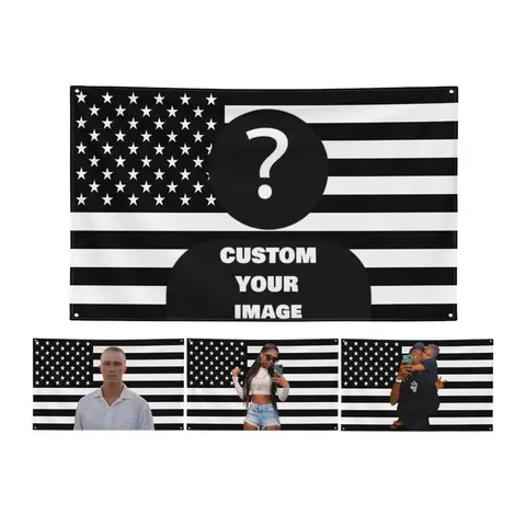 Custom 3x5 Ft Black USA Personalized Image-Design Tapestry - Decorative Indoor/Outdoor Home Decor, Dorm Room Wall Art, Halloween Ornament, Size-Customizable Flag