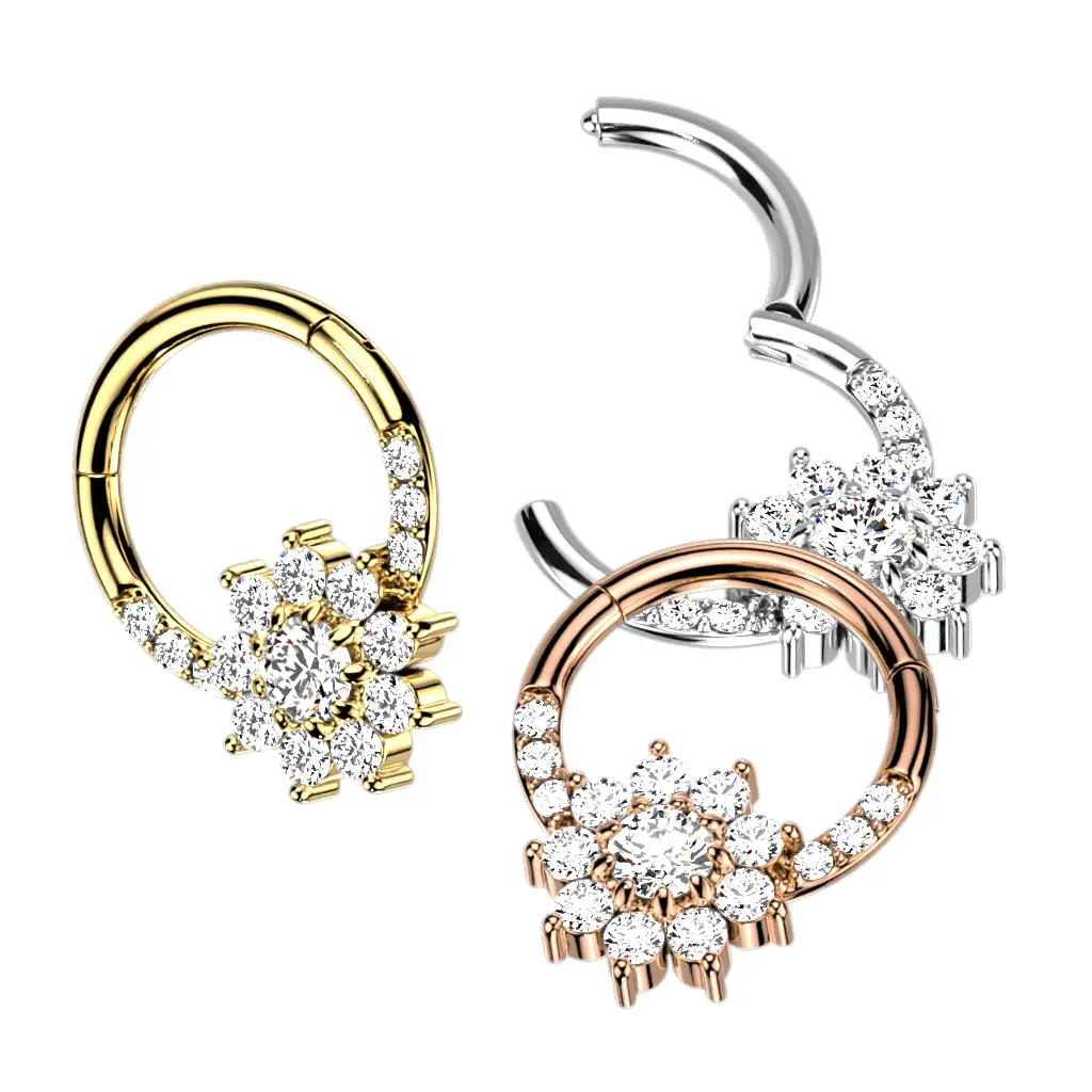 16G Diamond Flower Hoop • Clicker Ring • Nose Ring • Septum Ring • Seamless Hoop • Hinged • Helix • Cartilage Piercing • Daith • Earring