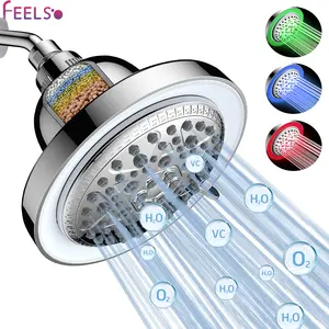 FEELSO LED Shower Head, Filtered Shower Head with Light, 3 Color Water Pressure Drives the Lights to Glow shower head Round Polished Fixtures Modern