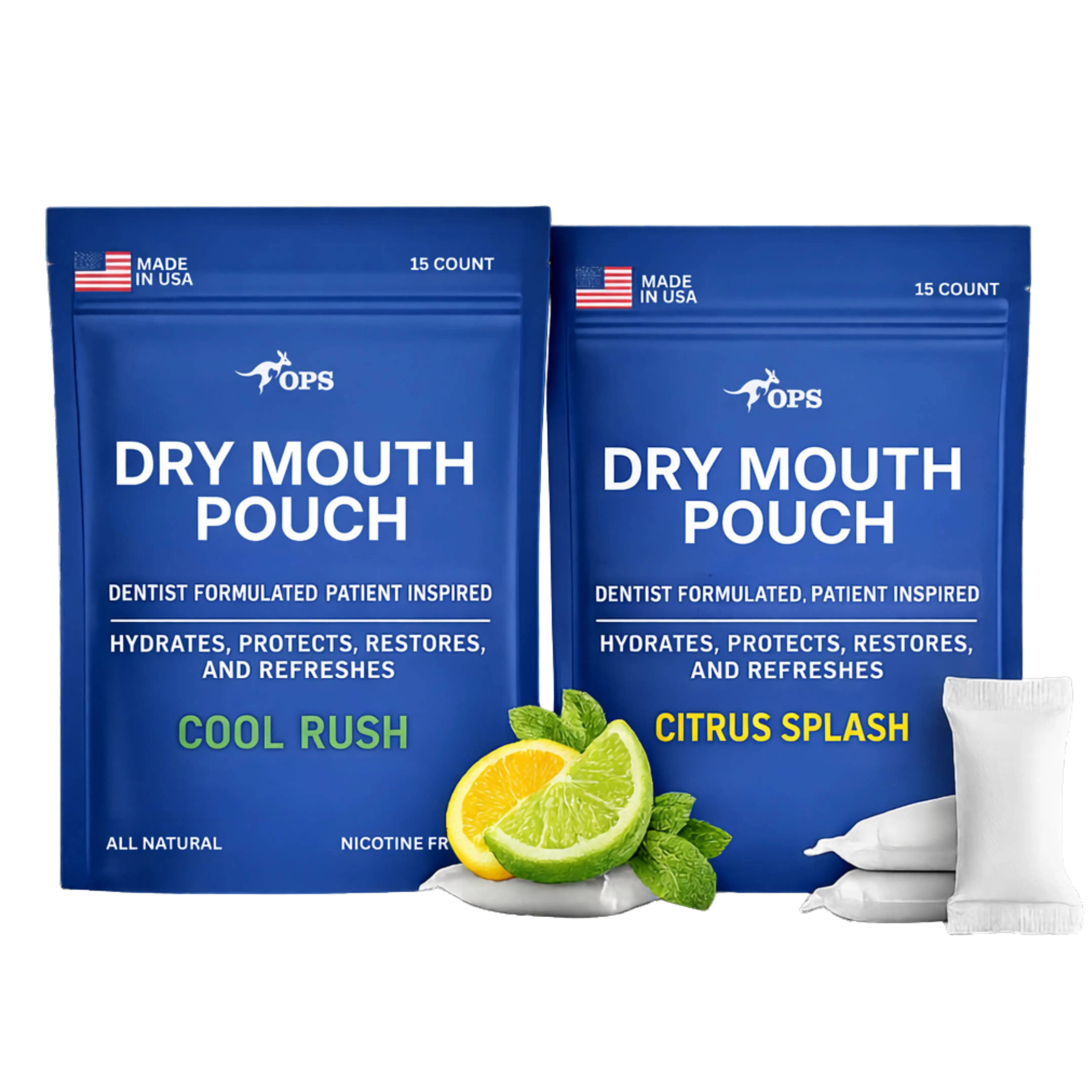 Rheo Dry Mouth Pouch   Dry Mouth Pouches, Dry Mouth Products for Natural Saliva Stimulation, All Natural & Sugar Free, Xylitol Mints Pouches for Oral Care Moisture Restore