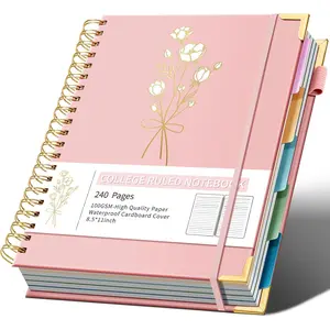 Hardcover Spiral Notebooks 8.5" X 11" Note Taking 5 Subject Notebook College Ruled with Dividers 240 Pages 100GSM Aesthetic Spiral Notebook for Work School Cute Journals for Women Writing