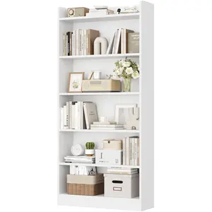 【6-layer】Yaheetech Open Shelf Bookshelf, Modern Simple Tall Bookcase with Top Open Compartment for Office, Study, Living Room