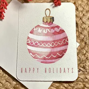 Handmade Watercolor Printed Christmas Cards Festive Art Print Holiday Cards Gift Box Set with Ornament Design Notecard Postcard Christmas Cards