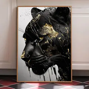 Black Panther Pattern Wall Art, Animal Canvas Painting, Wall Decor for Home Living Room Bedroom Study Room, Ornaments