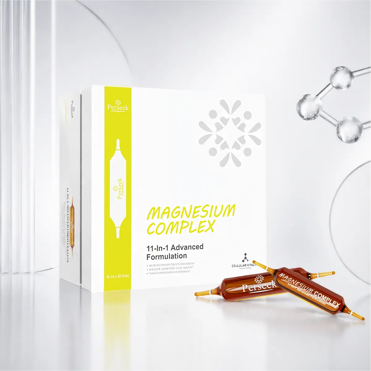 PERSEEK Edible Magnesium Glycinate Liquid Drops Wellness Supplement for Adults - Magnesium Supplement, Stress Reliever, Sleep Support - 3x Faster Absorption, Non-Drowsy, Sugar-Free - 15mL x 10 Vials