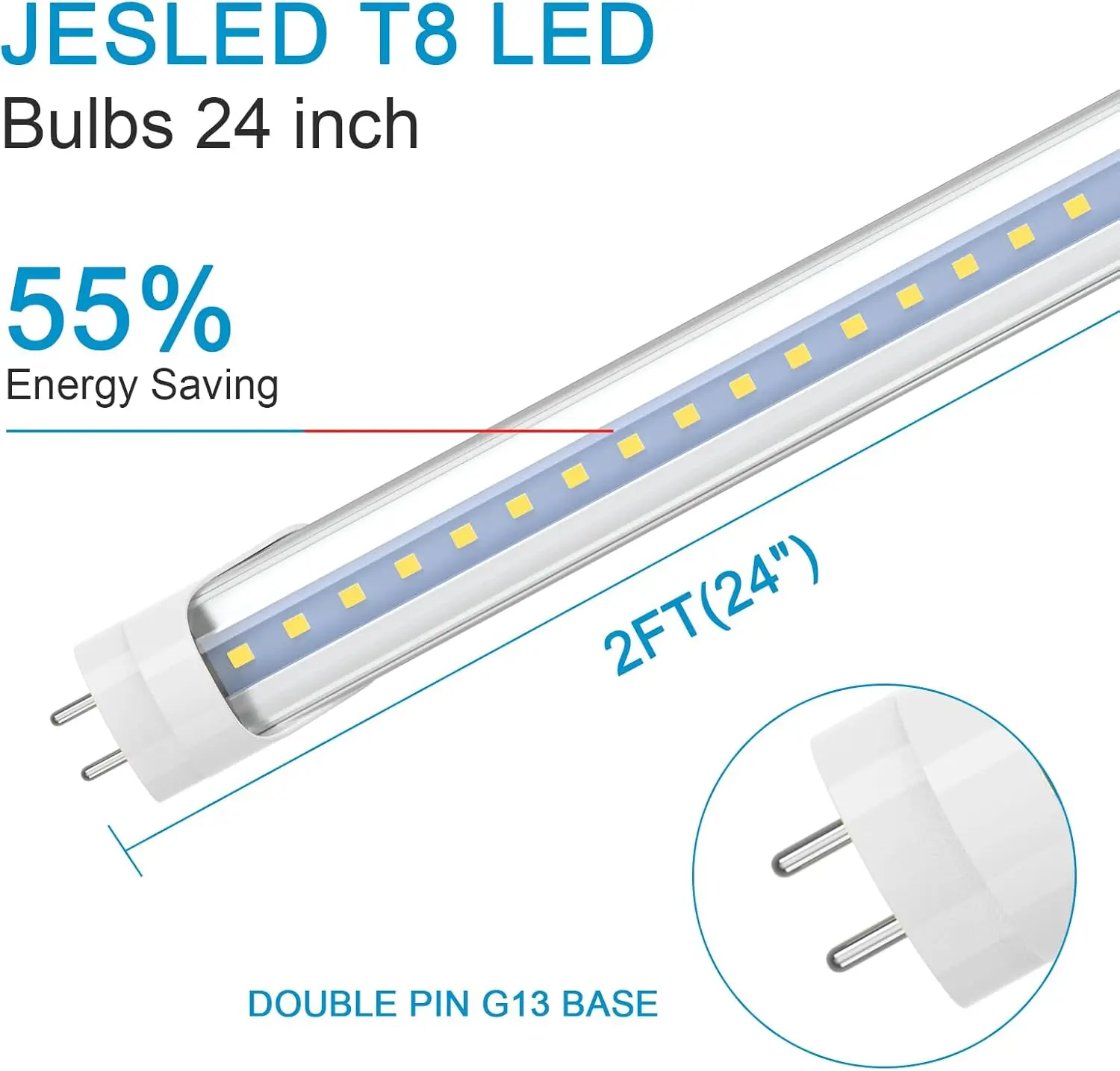 GE 12 Pack 24 Inch LED Tube Light, 2FT T8 Hybrid Type A+B, 10W 1120LM 5000K Daylight, Plug & Play or Ballast Bypass, F17T8 Fluorescent Replacement, Clear Cover, ETL Listed linkable shop light fixture
