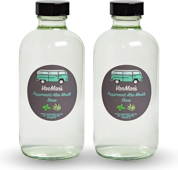 VanMan's Peppermint & Natural Aloe Mouth Rinse for Fresh Breath, Dry Mouth & Gum Health - Single or Twin Pack - Oral, Cleansing