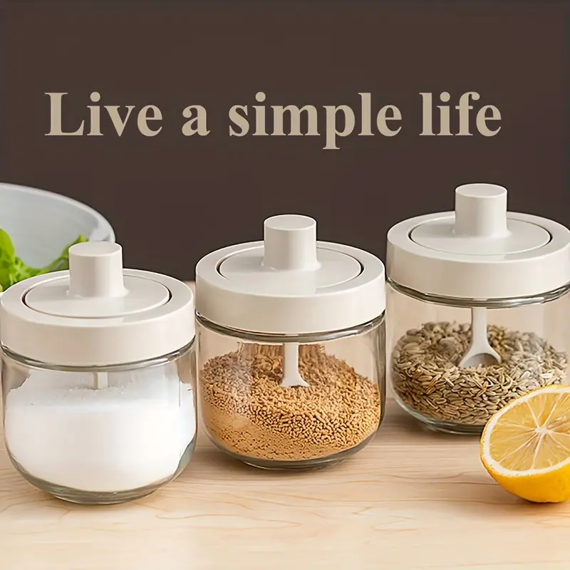 Set of 3, seasoning jar, kitchen spice jar, seasoning container, creative essence jar, salt and pepper jar, pepper container, lid-equipped seasoning storage box, Utensils, Kitchen Gadgets.