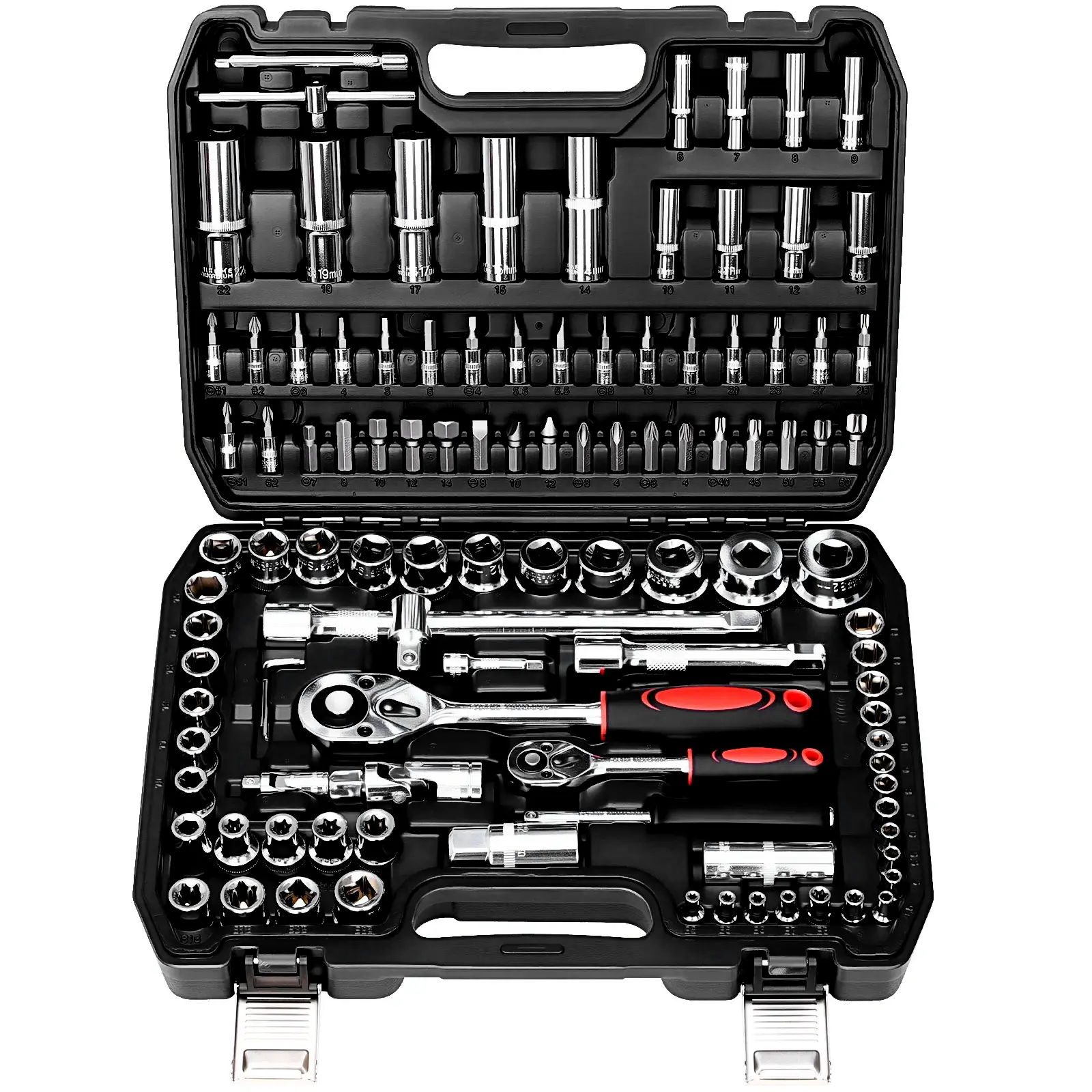 TLGREEN 108 Pcs Mechanic Socket Tool Kit,CR-V Steel Metric And 1/4" & 1/2" Ratchet set,Universal Joint,Extension Bars,Adapter,Quick Release Ratchet Wrench,Tool Box Set for Car Garage Dorm ,Construction Tools, tool box