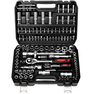 TLGREEN 108 Pcs Mechanic Socket Tool Kit,CR-V Steel Metric And 1/4" & 1/2" Ratchet set,Universal Joint,Extension Bars,Adapter,Quick Release Ratchet Wrench,Tool Box Set for Car Garage Dorm