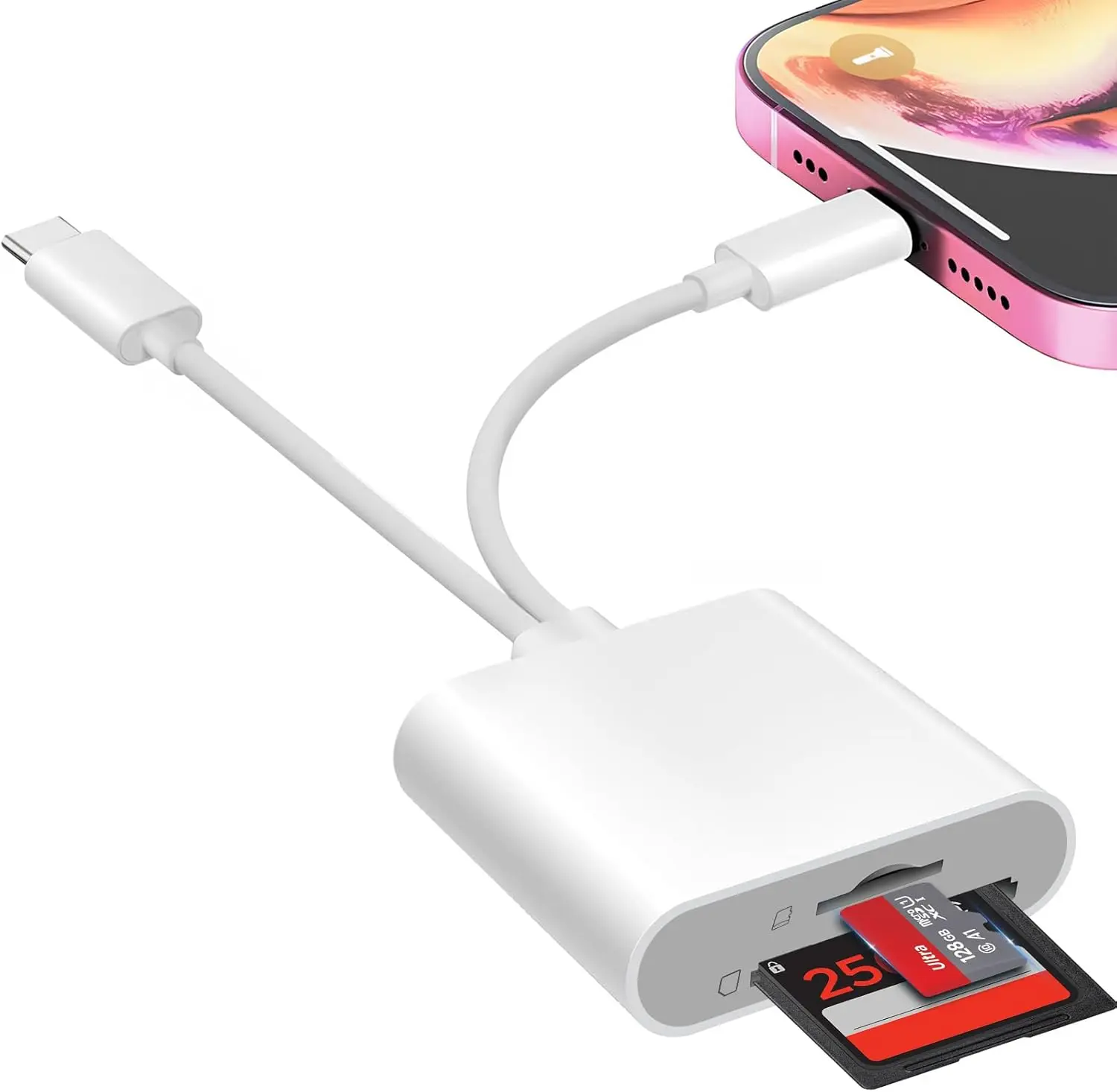 SD Card Reader for iPhone iPad, USB C & Lightning Dual Interface Memory Card Reader, Digital Camera Adapter to iPhone/MacBook/USBC Laptop for SD/TF/Sim Card, Plug & Play, Camera Accessories, Tech Gadgets, Phone Accessories