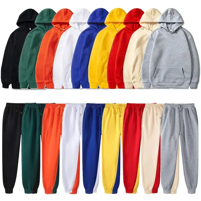 Men's 2-Piece Polyester Fleece Track Suit - Hooded Long Sleeve Hoodie, Sweat Pants, Solid Colors, Unlined, Regular Unisex Fit, Multi-Size, All-Season Casual Wear