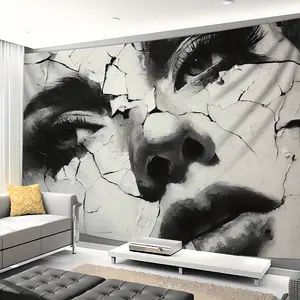 [Ultra Large |     Black & White] 1pc Ultra Large Black & White Female Face Tapestry - Polyester Wall Art, Hand-Stitched Edges & Wrinkle-Resistant Fabric for Living Room, Bedroom, Home Office Decor - No Installation Needed, Room Aesthetic, Abstract Design