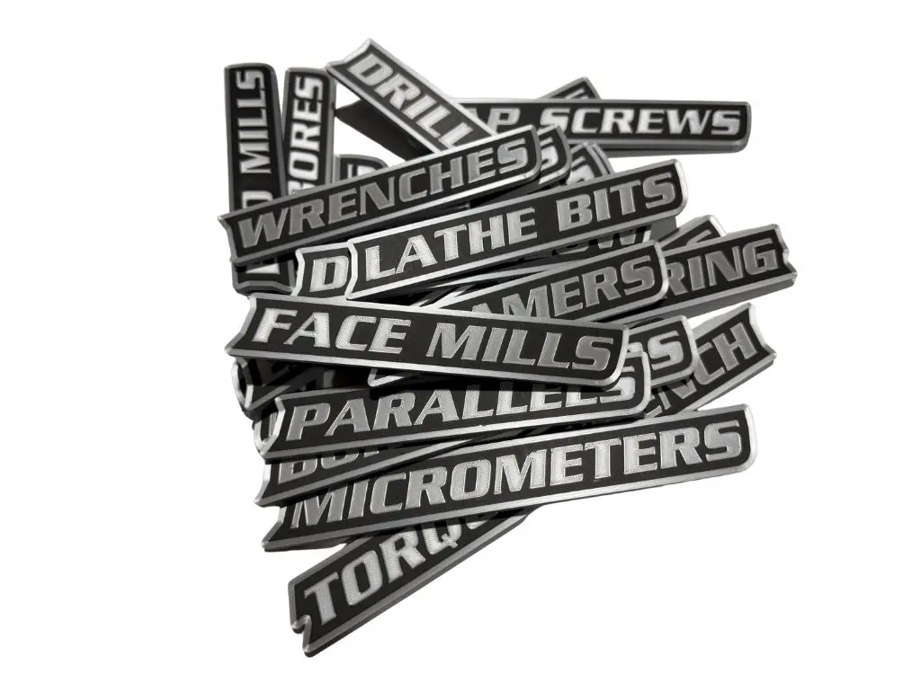 Plastic Toolbox Label Magnets - 24-Piece Silver/Black Set for Machine Shop, Home Supplies Refrigerator Organization