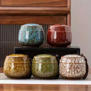 5-Piece Handmade Artistic Ceramic Sealed Jars Set, Jewelry Storage, Home Decor, Gift, Compact Tea Coffee Bean Canisters
