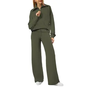 Leisure Sports Suit Long-Sleeve Zipper Sweatshirt Wide Leg Pants Two-Piece Set