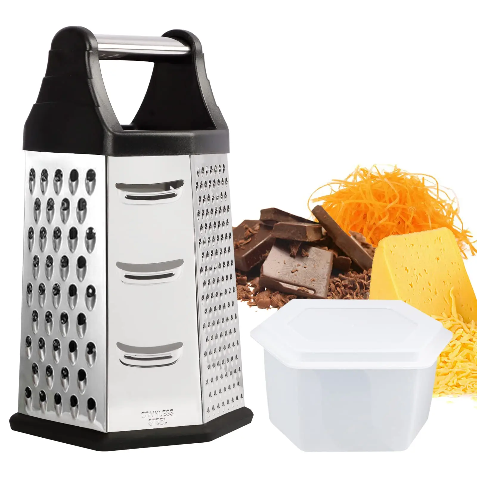 Box Grater  Cheese Shredder Stainless Steel With 6 Sides For Parmesan Vegetables Potatoes Carrot Ginger Mandoline Vegetable Slicer Detachable Container