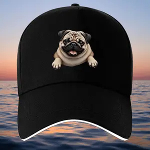 A unisex lightweight breathable baseball cap with a design of a snotty dog's head sticking out