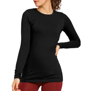Women’s T-Shirts Cotton Long Sleeve Crew Neck Classic Fit Tees Regular S-XL Workout Breathable Casual Solid Comfort Tops Womenswear Basic Spring