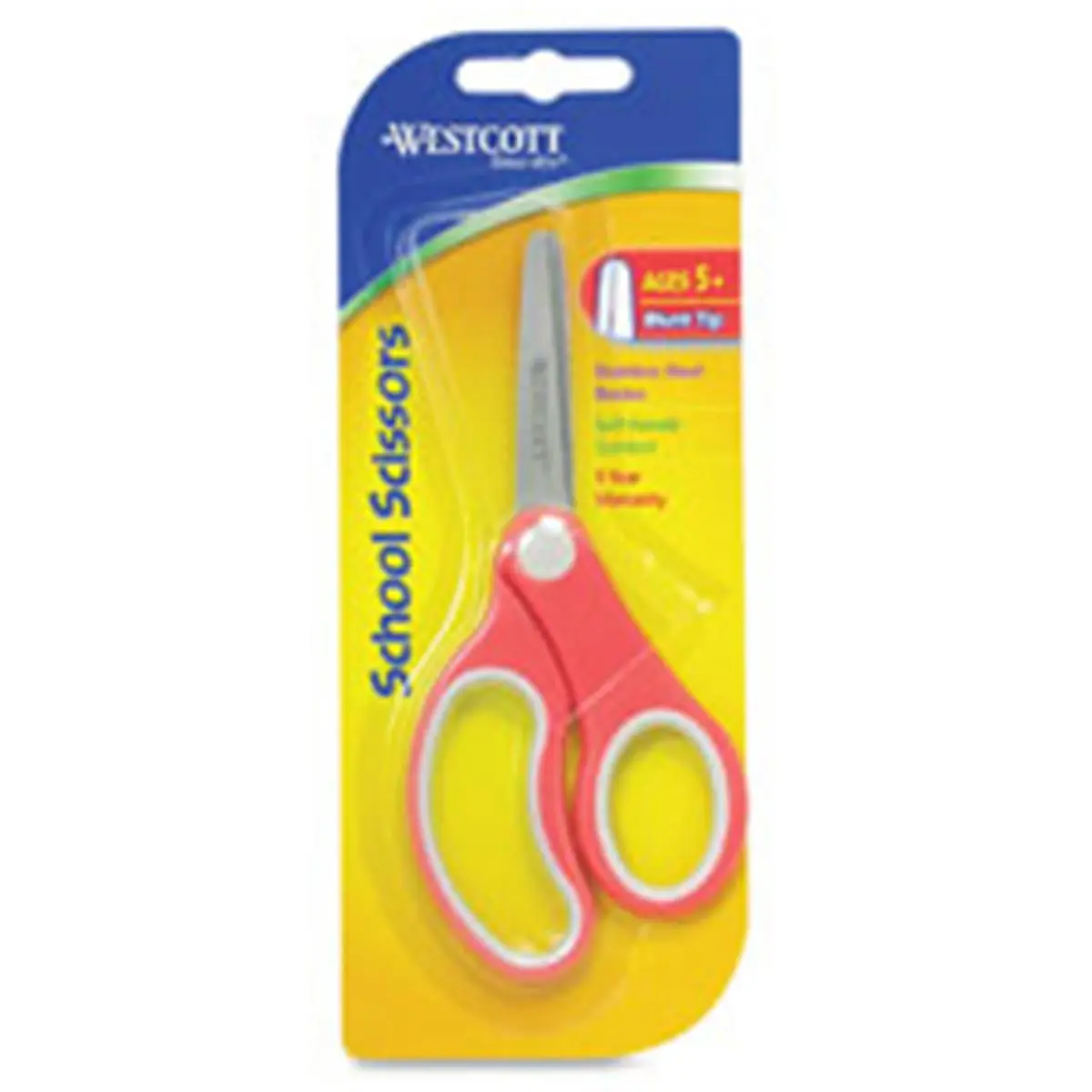 Westcott 212 MAIN 5 in. Safety Blunt-Tip Scissors for Ages 5+, Rust-Resist Stainless Steel Blades, Plastic Soft Handles, Classroom Supplies Hand Tools