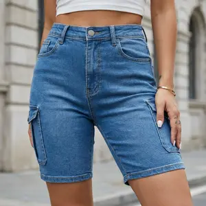 Women'S High Waisted Flip Pocket Workwear Denim Shorts
