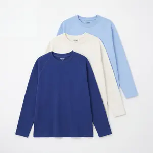 Mega T 3-Pack Raglan Long Sleeve T Shirts Midweight 100% Cotton 6.35 oz Soft Crew Neck Tees for Men Women Unisex Regular Fit Menswear Top Plain Beige oversized