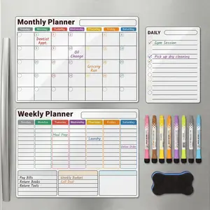 AUVIREC Magnetic Calendar for Refrigerator (3-Pack, Ships Flat) - 17"x12" Monthly, Weekly & Daily Planner with Lined Grids - Nano-Tech Dry Erase Board Fridge Whiteboard, 8 Markers & Eraser outdoorfun