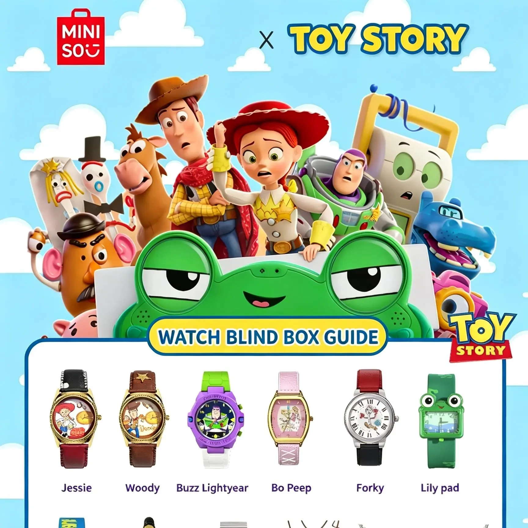 Miniso Disney Pixar Toy Story Analog Wrist Watch, Collectible Mystery Box with Cute Character Dial and Soft Strap, Surprise Gift for Fans, Collectibles, Cute Look, Woody, Jessie, Bo Peep