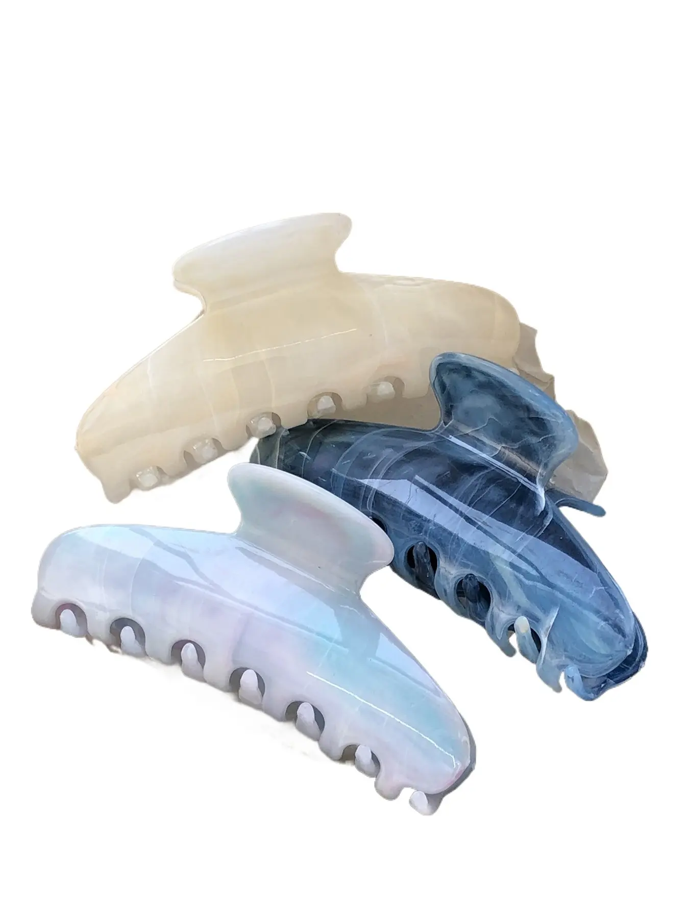 3pcs colorful flowing acrylic large hair grab marble texture design for women's spring fashion, simple and sweet style, shark clip at the back of the head suitable for outdoor shopping, gatherings, vacations and wearing Hair Claws Set
