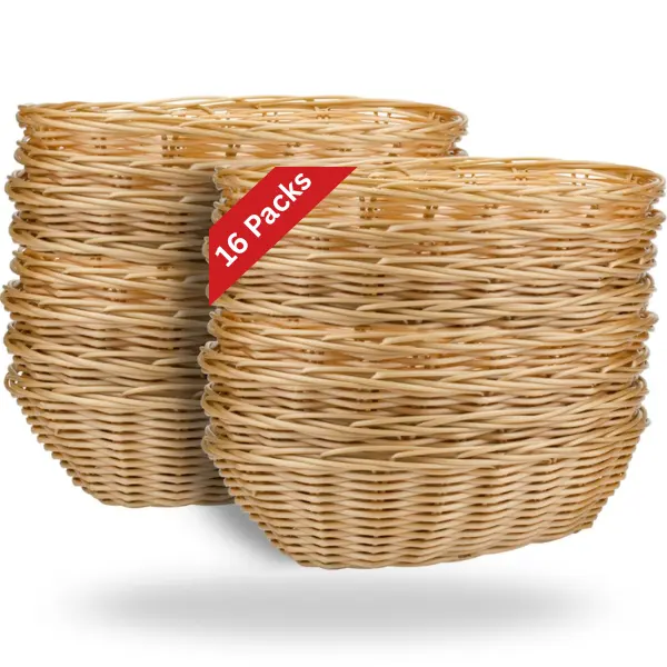 16-Pack Set Multi Purpose Modern Plastic Oval Storage Baskets, Stackable Home Organizers with Quick Clean Surface (8.75x6.25x2.75 inches) - Fruit Storage Basket for Kitchen, Bathroom
