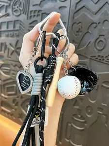 Trendy Braided Rope Baseball Bag Keychain, Cartoon Sports Style Pendant, Couple Key Chain, Fashion Accessory for Lovers, Sports Enthusiasts