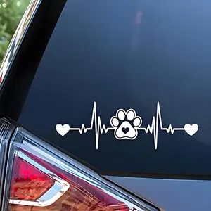 Dog Paw & Heartbeat Pattern Car Sticker, Car Exterior Decorative Sticker, Car Exterior Decoration Accessories for Car, Laptop, Refrigerator, Suitcase, Decals Sticker