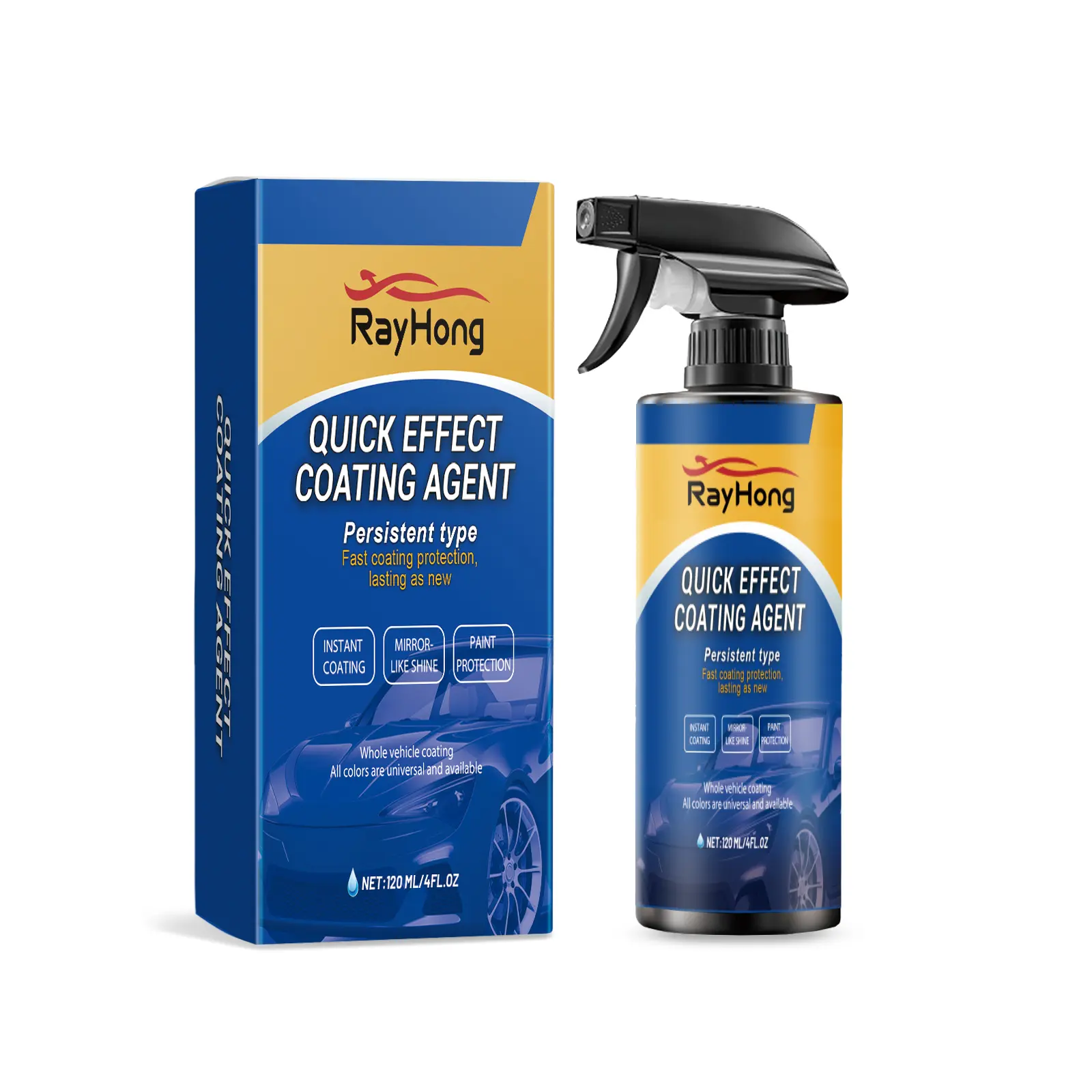 RayHong Ceramic Coating Spray High Gloss & Scratch Protection Long-Lasting Paint Sealant for Car Paint & Wheels 120ml Bottle UV Resistant Quick Effect Coating Agent Persistent Type